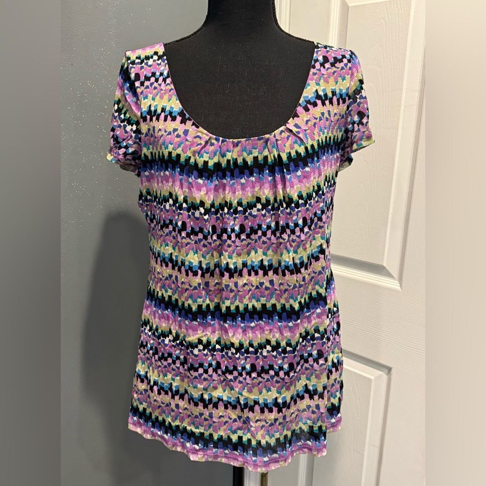 Axcess Purple and Black Patterned Short Sleeve Top